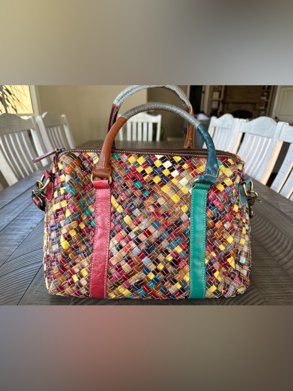 Charmés Los Angeles Leather Woven Multicolor Handbag - Shoulder Purse - Picture 4 of 16